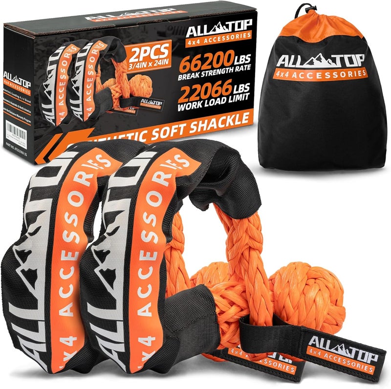 ALL-TOP Synthetic Soft Shackle Rope 3/4in x 24in (66200Lbs Max Break) UHMWPE Recovery Tow Shackles for Offroad 4x4 Vehicles, 2 PCS - Image 1